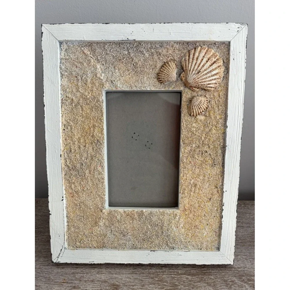 Seashell Picture Frame Beach Shell Nautical White Distressed Decor for 4x6 Photo